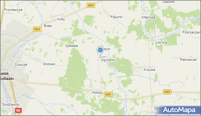 mapa Ogrodniki, Ogrodniki gmina Bielsk Podlaski na mapie Targeo